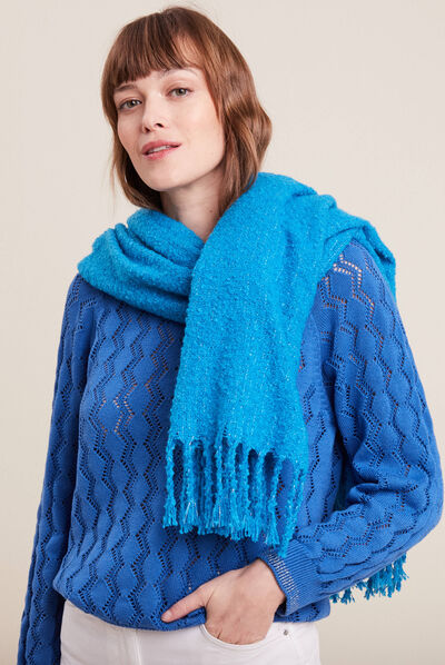 Écharpe à franges bleu femme