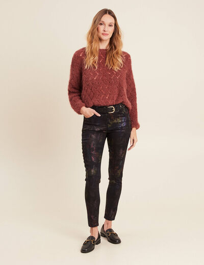 Pull manches longues ajouré couleur cuivre femme