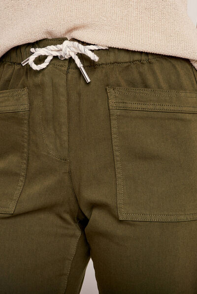 Pantalon flou à coulisse vert olive femme