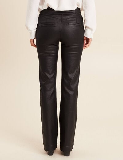 Pantalon bootcut enduit taille haute noir femme