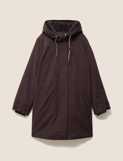 Parka &agrave; capuche taille ajustable marron fonc&eacute; femme