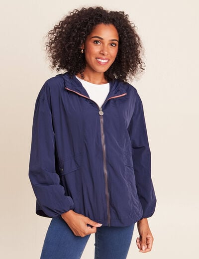 Parka ample doubl&eacute;e avec capuche bleu marine femme