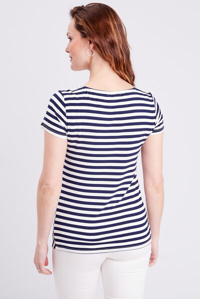 T-shirt manches courtes rayé bleu marine femme