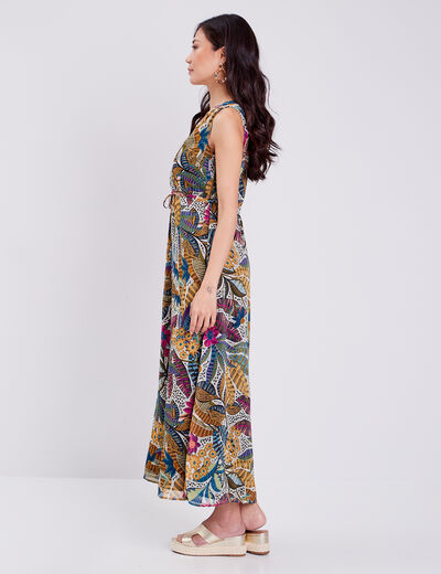 Robe longue droite fluide mauve femme