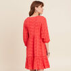 Robe courte manches 3/4 fluide rouge corail femme