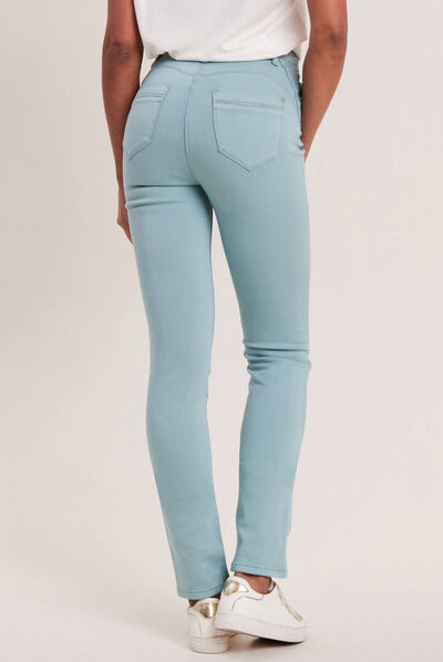 Pantalon ajusté taille haute bleu canard femme
