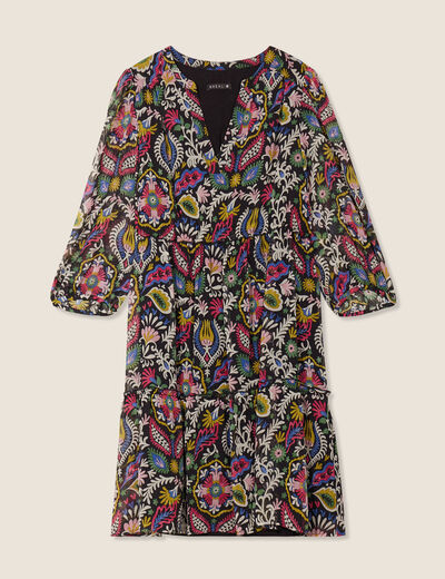 Robe évasée manches 3/4 noir femme