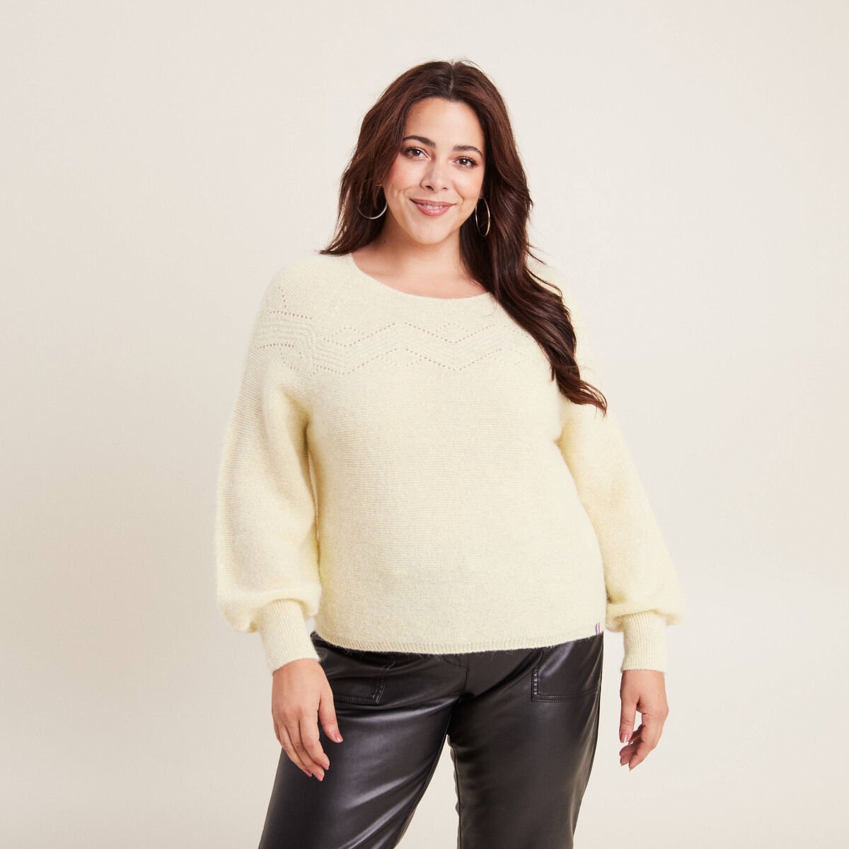 Pull confectionné en France jaune pastel femme