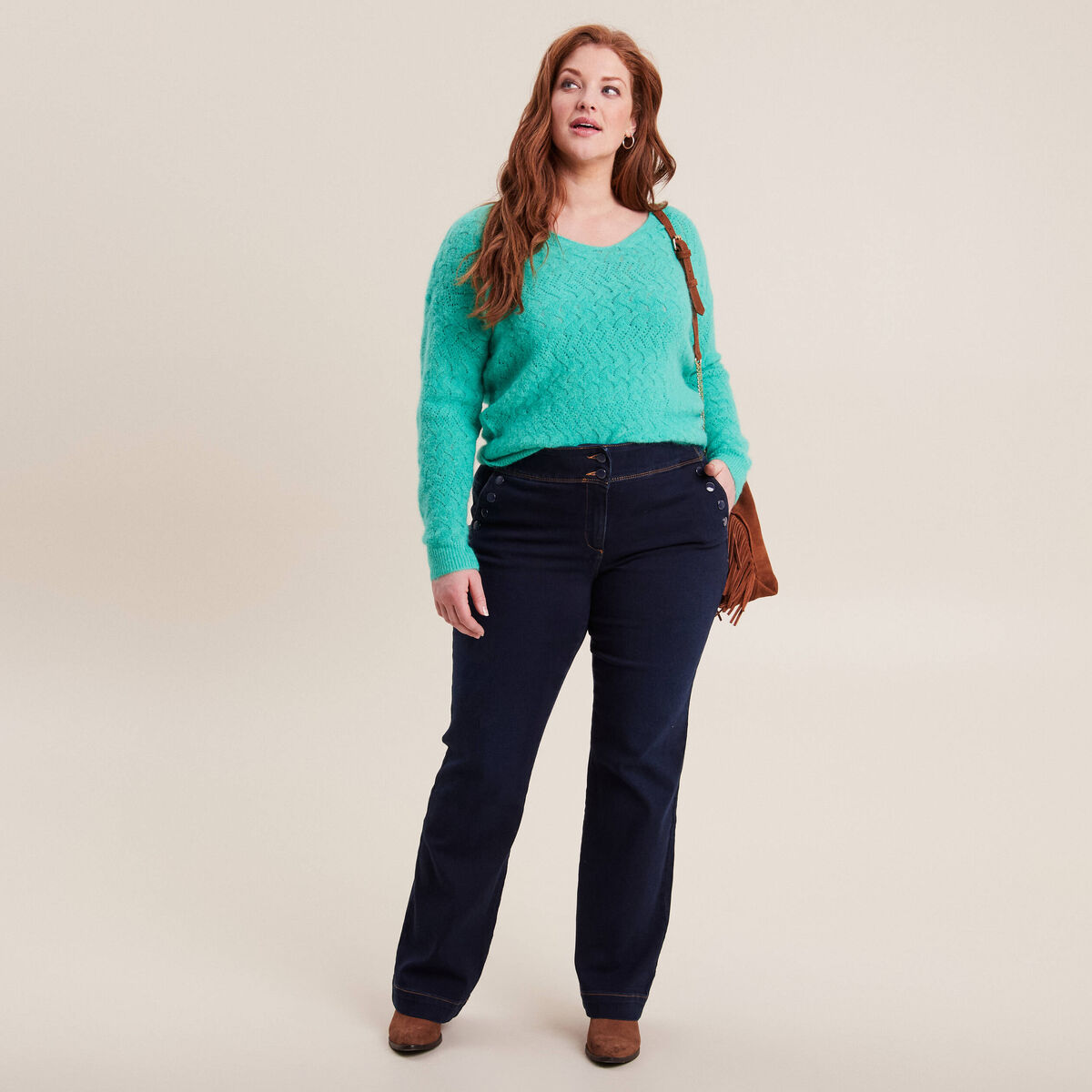 Jean bootcut taille haute denim brut femme