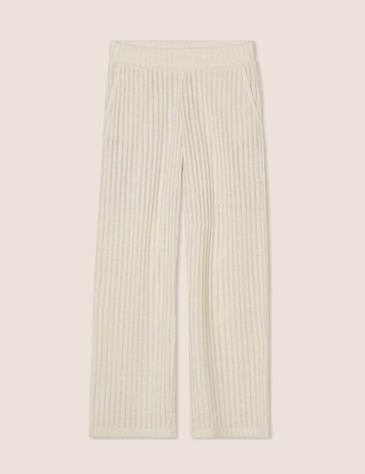 Pantalon maille large ecru femme