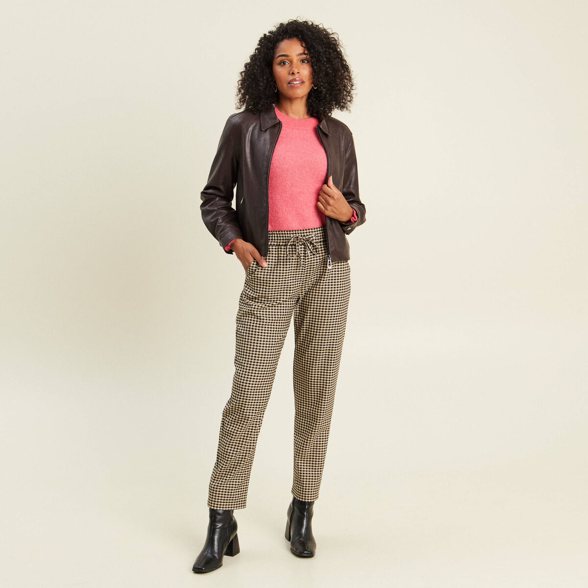 Veste doubl&eacute;e marron fonc&eacute; femme