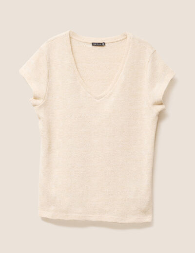 Top droit col en V ecru femme