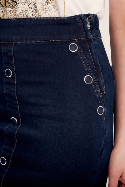 Jupe droite en jean à pont denim brut femme