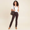 Pantalon droit taille haute marron fonc&eacute; femme