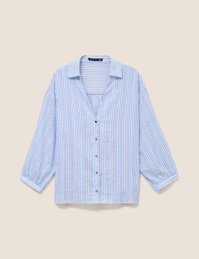 Chemise ample manches 3/4 col chemise bleu femme