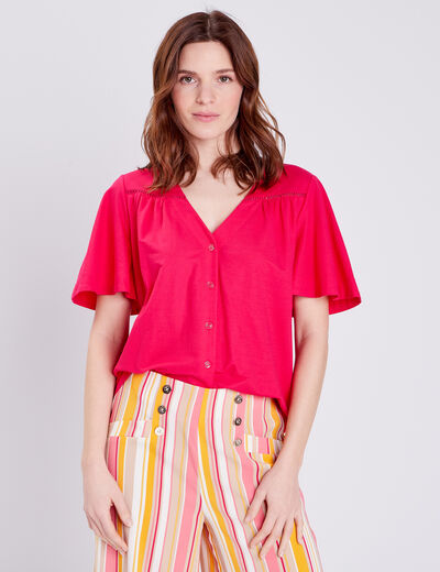 Blouse manches courtes rose fushia femme