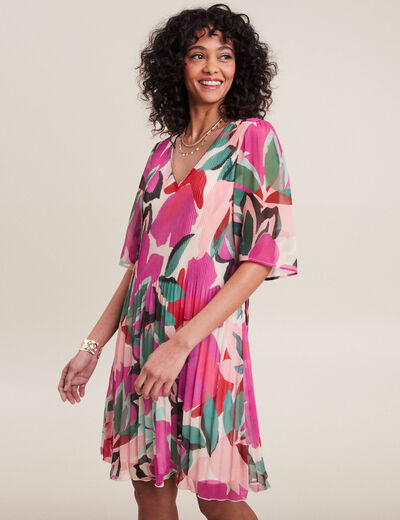 Robe évasée plissée multicolore femme