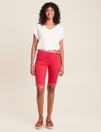 Bermuda ajusté ceinturé rouge femme