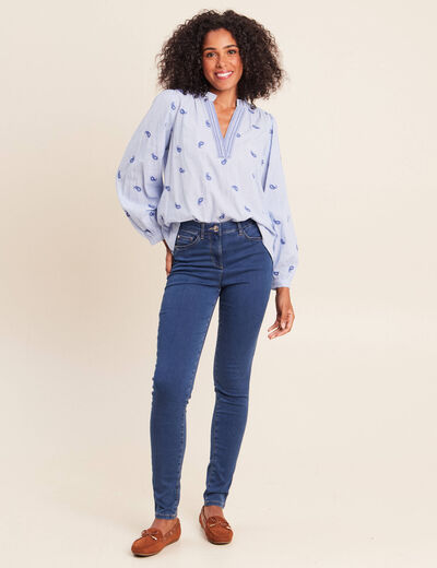 Blouse ample manches longues fluide bleu femme