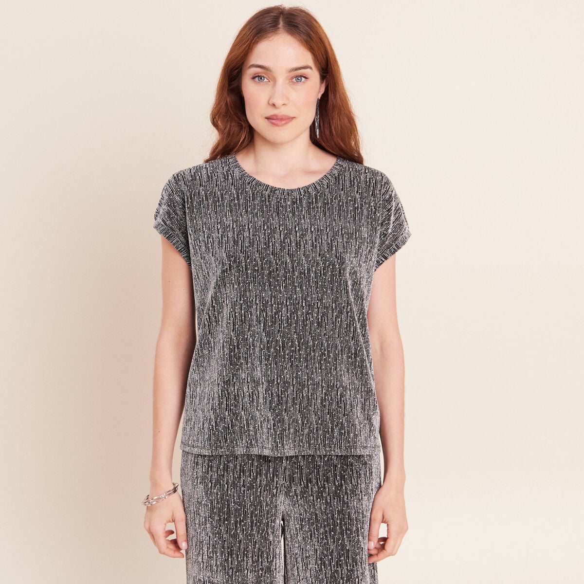 T-shirt manches courtes gris argent femme