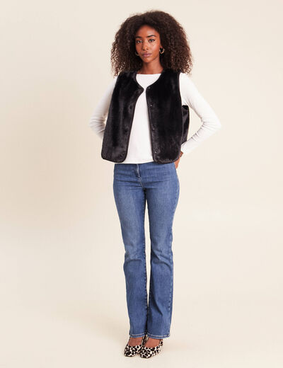 Gilet droit sans manches fausse fourrure noir femme