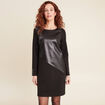 Robe droite détail simili cuir noir femme