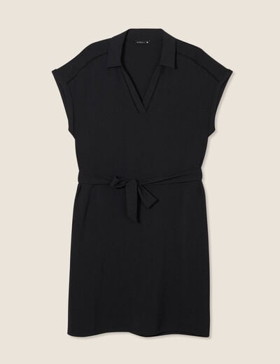 Robe droite ceinture nouée noir femme