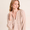 Chemise ample courte avec broderie sable femme