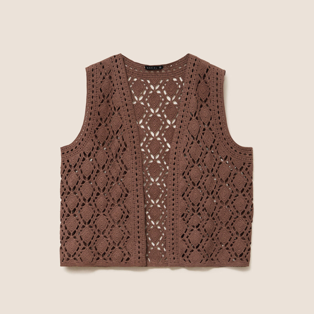 Gilet ajour&eacute; coupe droite courte marron femme