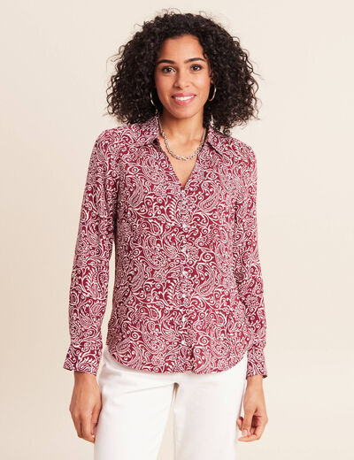 Chemise cintr&eacute;e manches longues bordeaux femme
