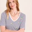 T-shirt droit broderie manches courtes bleu femme
