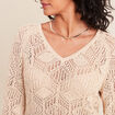 Pull col v manches longues dentelle sable femme