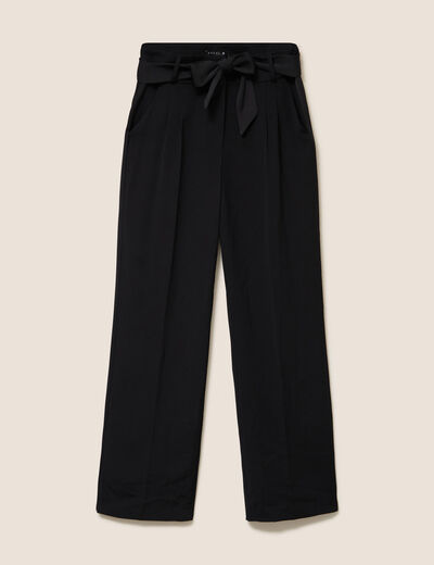 Pantalon satin&eacute; coupe droite noir femme
