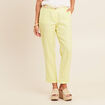 Pantalon coupe chino en lin ceintur&eacute; jaune clair femme