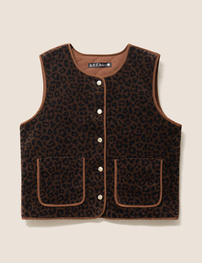Veste sans manches en velours marron cognac femme