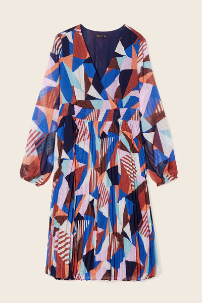 Robe évasée bas plissé multicolore femme