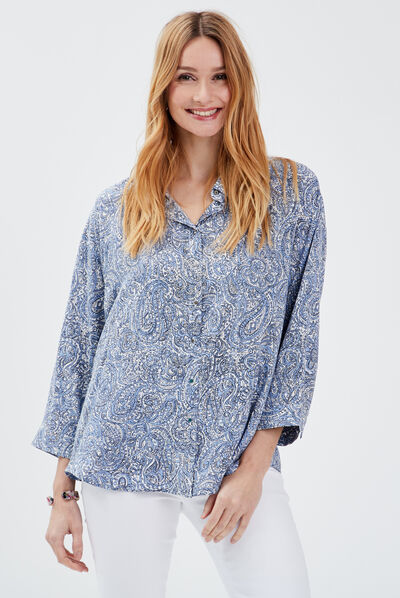 Chemise manches 3/4 blanc femme