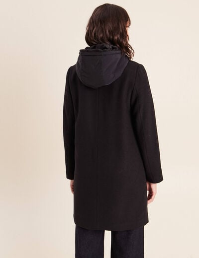 Manteau ajust&eacute; capuche amovible noir femme