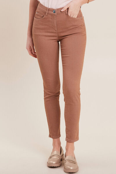 Pantalon léger taille standard 7/8ème marron femme