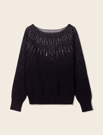 Pull manches longues à strass noir femme