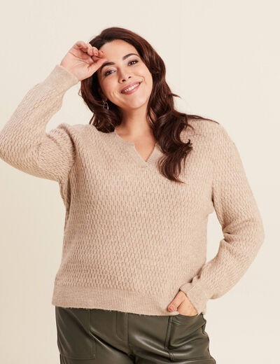 Pull manches longues beige femme