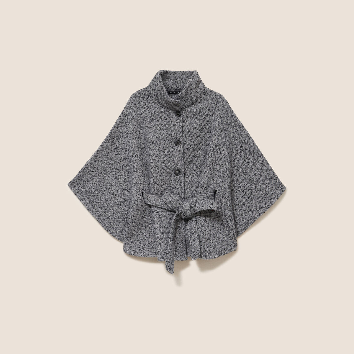 Poncho ceintur&eacute; gris clair femme