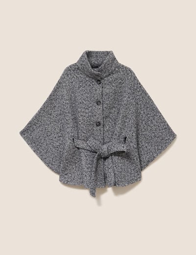 Poncho ceintur&eacute; gris clair femme