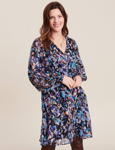Robe évasée manches longues bleu femme