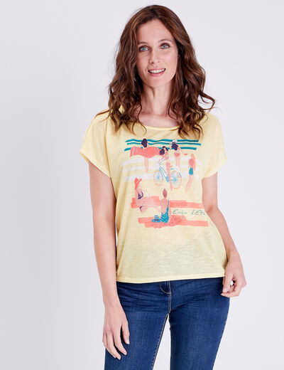 T-shirt manches courtes jaune clair femme