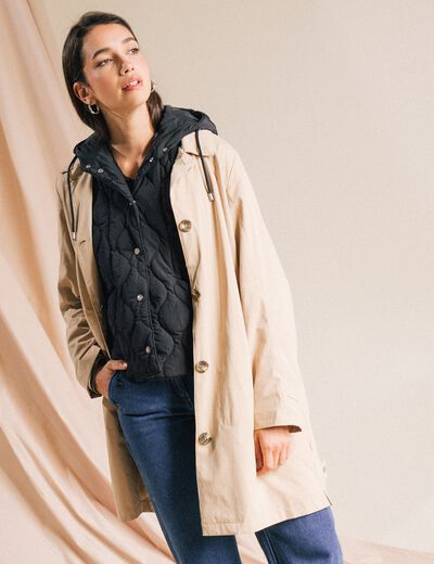Trench doubl&eacute; satin&eacute; beige femme