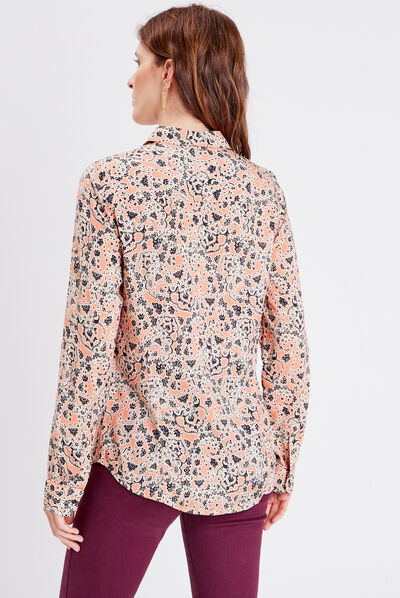 Chemise manches longues orange corail femme