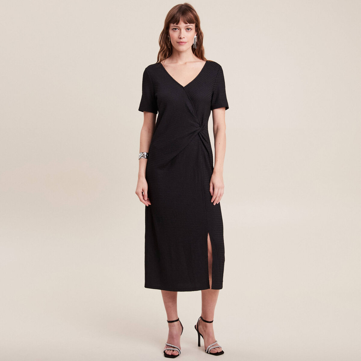 Robe midi moulante noir femme