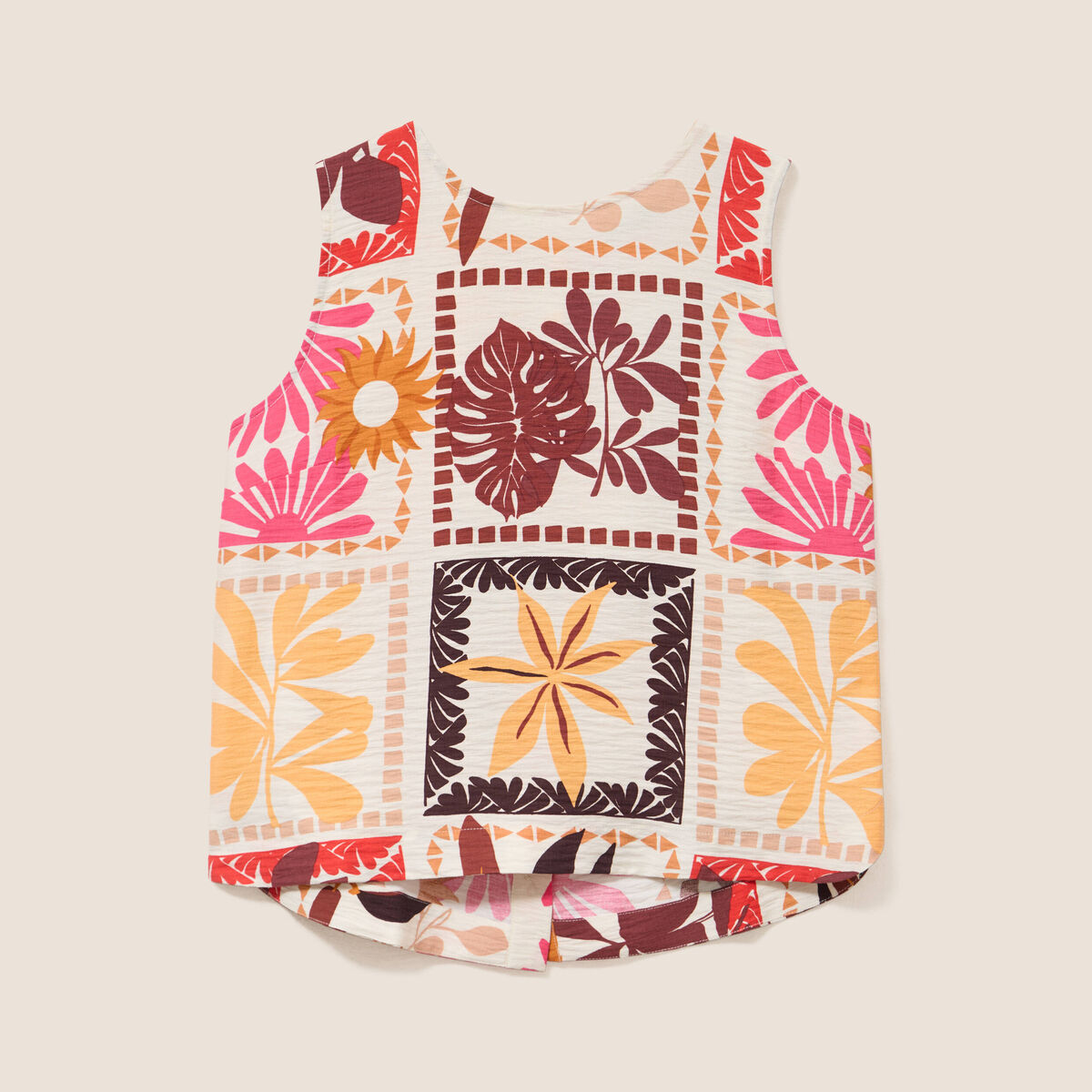 Blouse droite courte sans manches multicolore femme