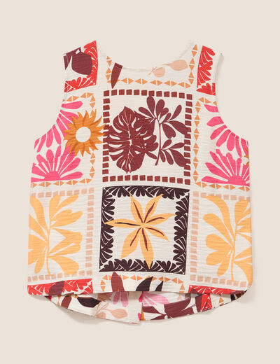 Blouse droite courte sans manches multicolore femme